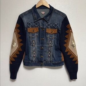 Women’s Reba Faux Suede and Denim Knit Long Sleeve Statement Jacket